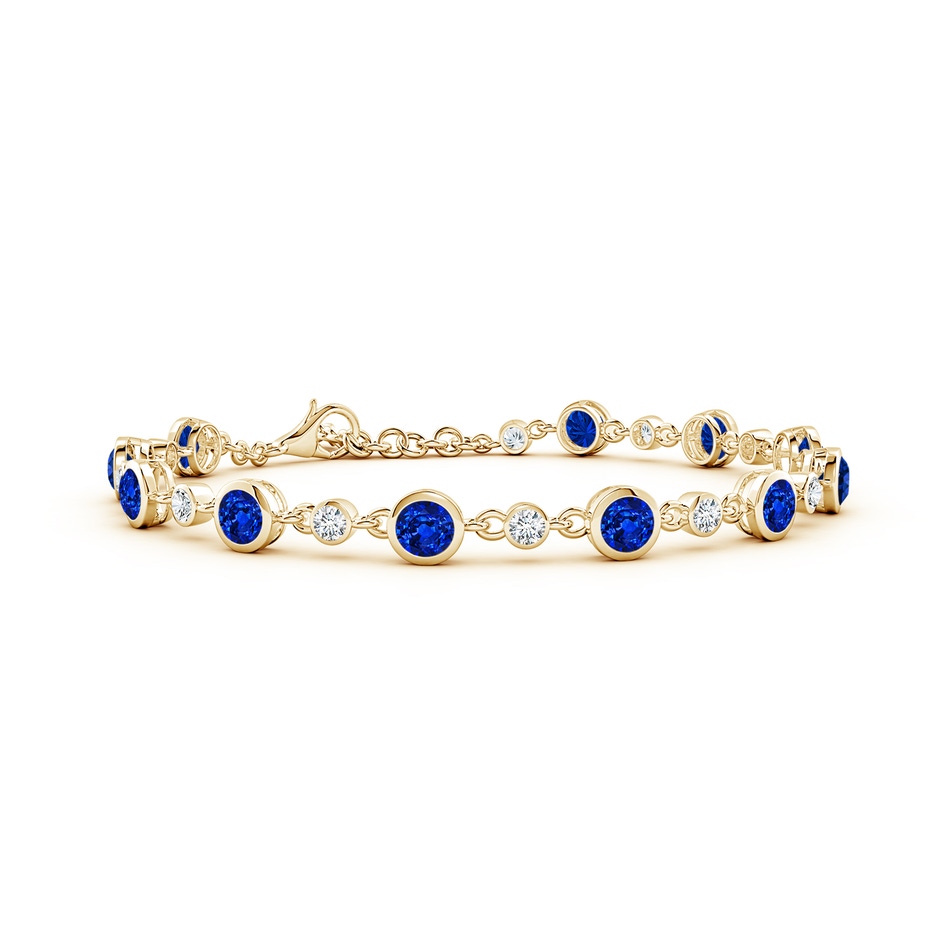 4mm Lab-Grown Alternating Round Blue Sapphire and Diamond Tennis Bracelet in Yellow Gold 