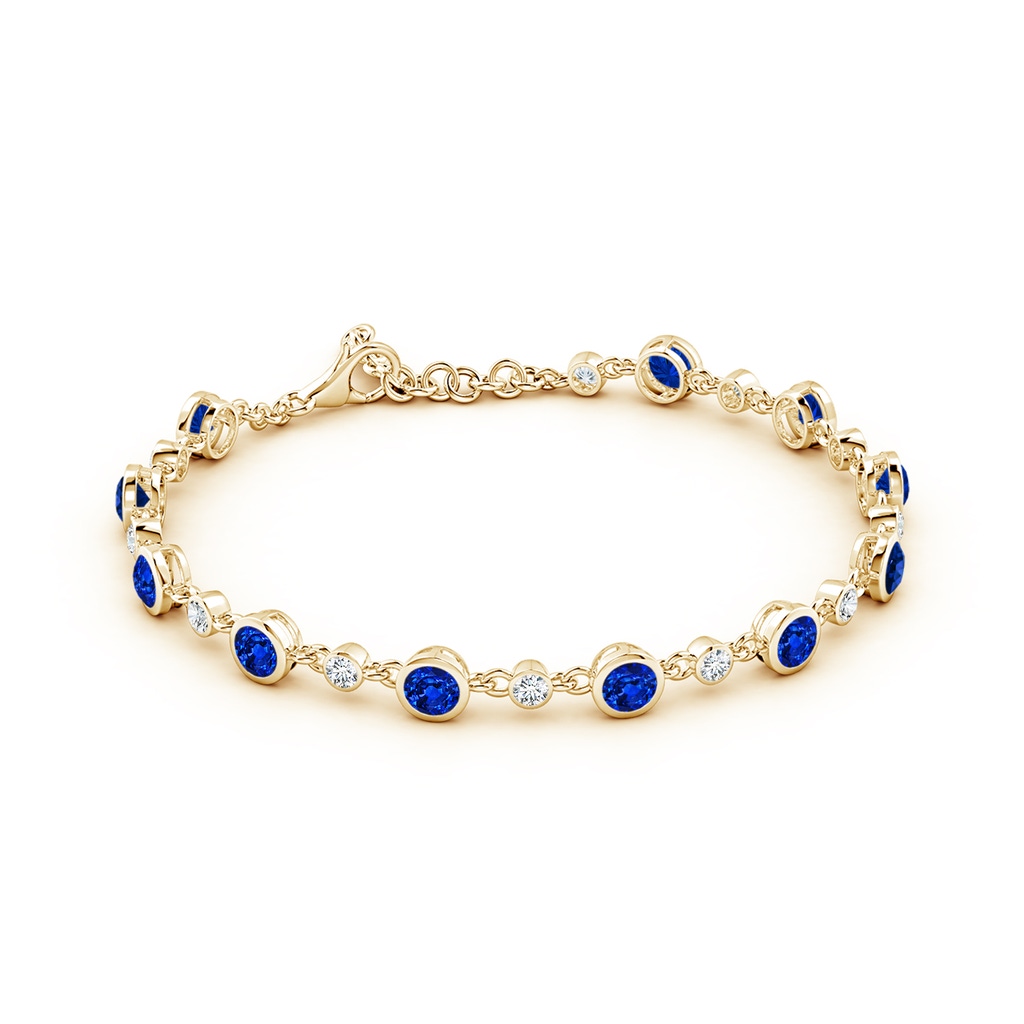 4mm Lab-Grown Alternating Round Blue Sapphire and Diamond Tennis Bracelet in Yellow Gold - side 199