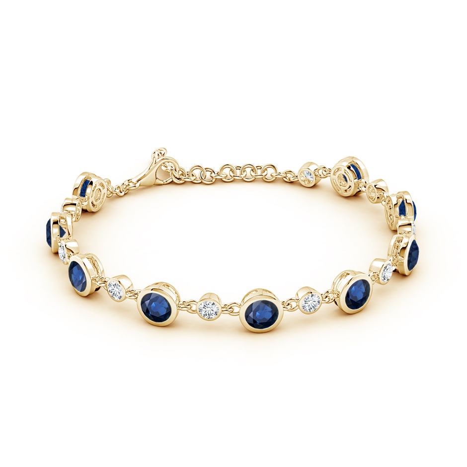 5mm AA Alternating Round Blue Sapphire and Diamond Tennis Bracelet in Yellow Gold side 199