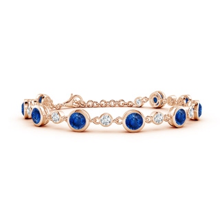 5mm AAA Alternating Round Blue Sapphire and Diamond Tennis Bracelet in 18K Rose Gold