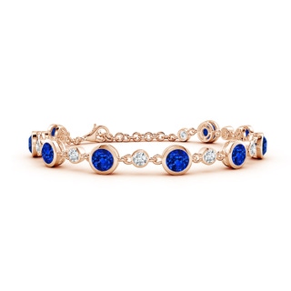 5mm AAAA Alternating Round Blue Sapphire and Diamond Tennis Bracelet in 10K Rose Gold