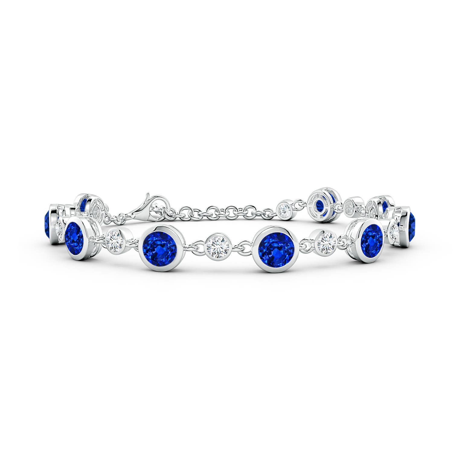 5mm AAAA Alternating Round Blue Sapphire and Diamond Tennis Bracelet in 18CT White Gold