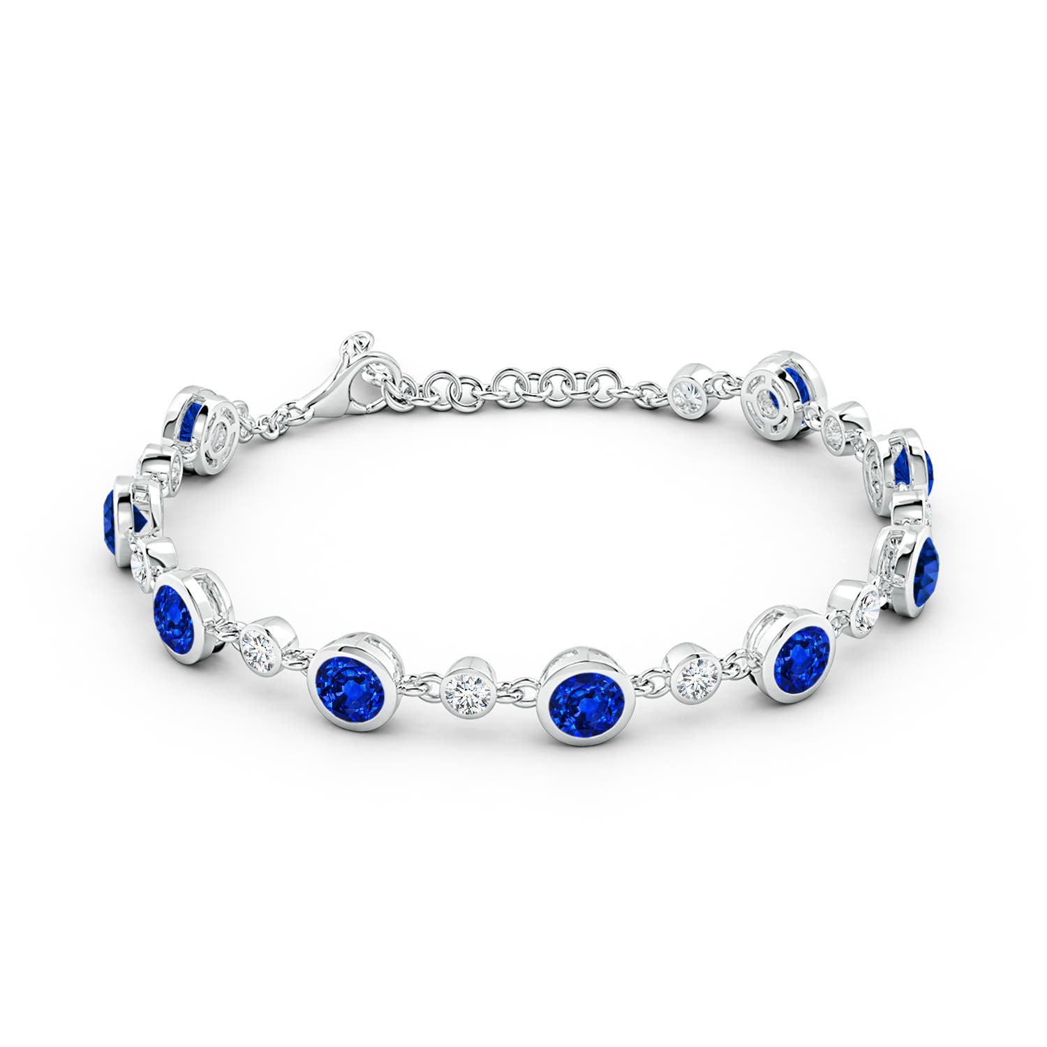 5mm AAAA Alternating Round Blue Sapphire and Diamond Tennis Bracelet in 18K White Gold