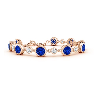 6mm Lab-Grown Alternating Round Blue Sapphire and Diamond Tennis Bracelet in 18K Rose Gold