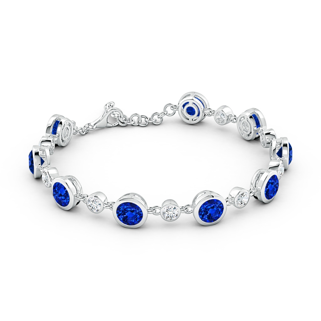 6mm Lab-Grown Alternating Round Blue Sapphire and Diamond Tennis Bracelet in White Gold - side 199