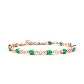 4x3mm A Alternating Oval Emerald and Round Diamond Tennis Bracelet in Rose Gold