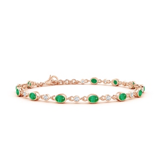 4x3mm AA Alternating Oval Emerald and Round Diamond Tennis Bracelet in 10K Rose Gold