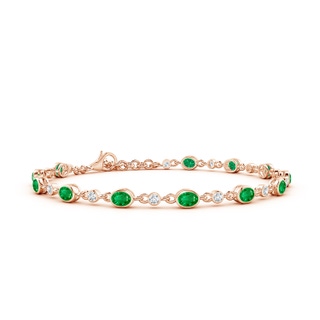 4x3mm AAA Alternating Oval Emerald and Round Diamond Tennis Bracelet in 18K Rose Gold