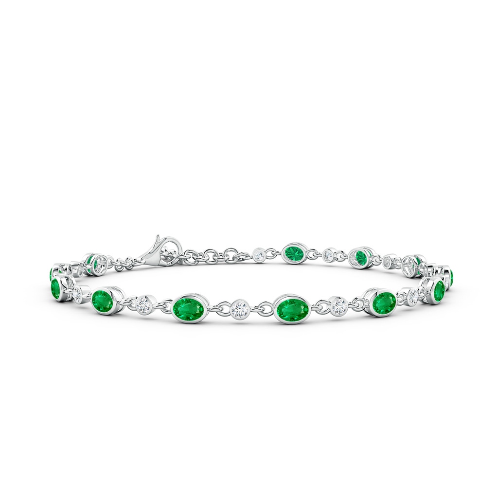 4x3mm AAA Alternating Oval Emerald and Round Diamond Tennis Bracelet in 18K White Gold