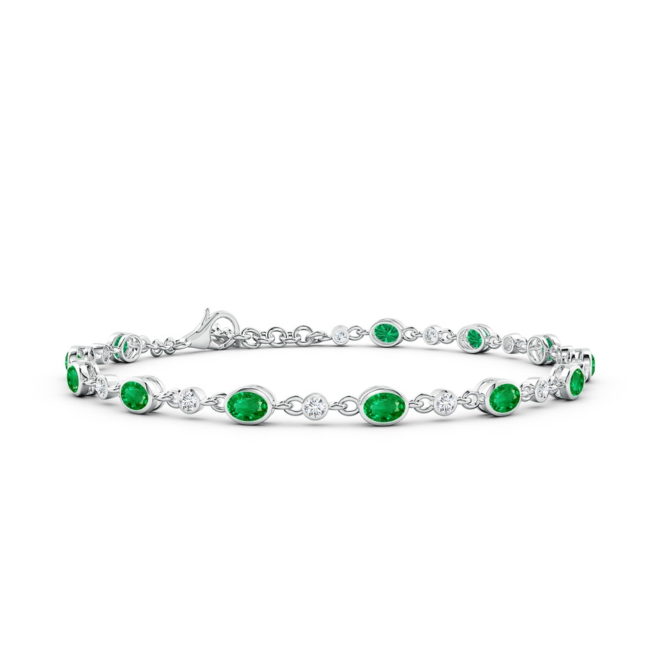 4x3mm AAA Alternating Oval Emerald and Round Diamond Tennis Bracelet in 18K White Gold 