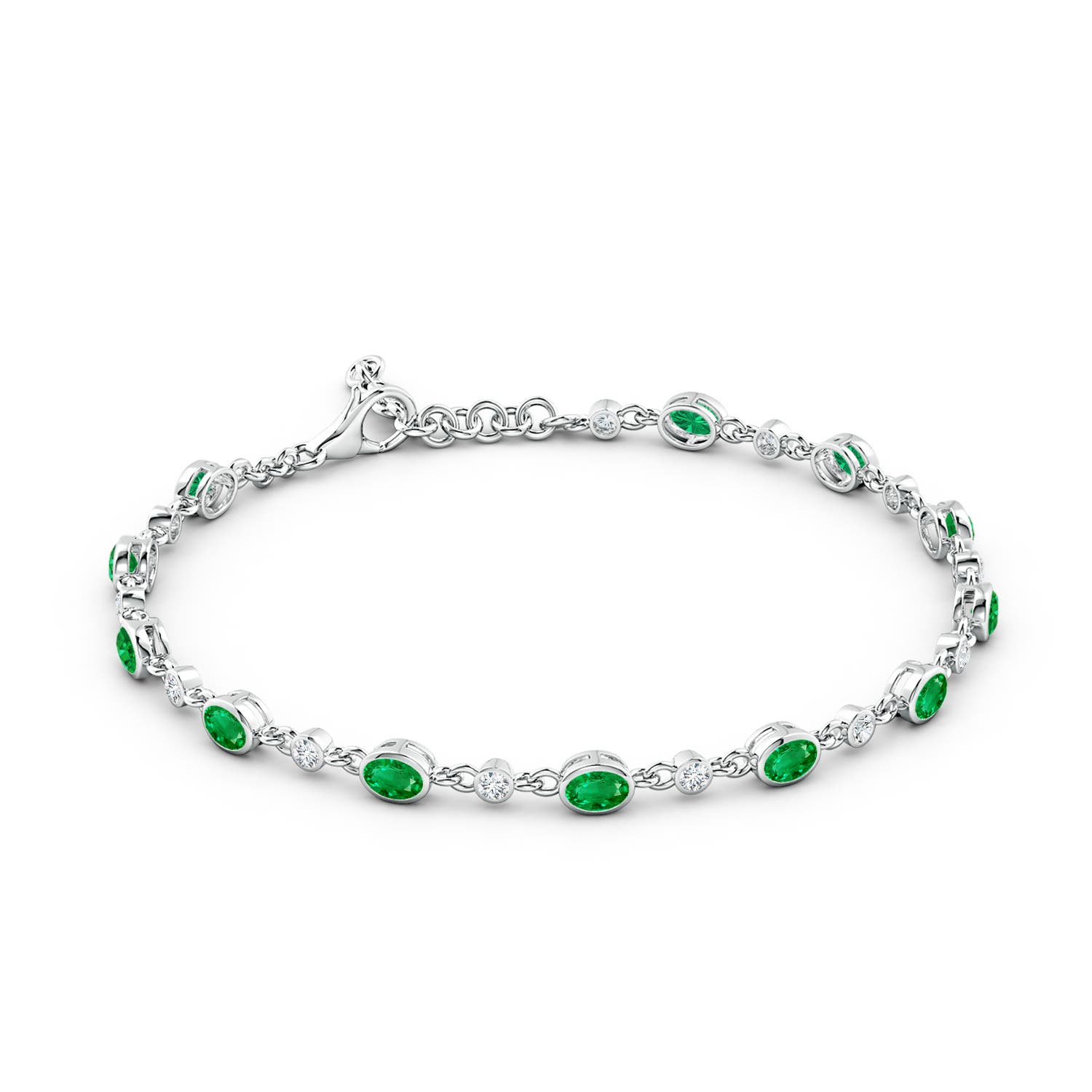 4x3mm AAA Alternating Oval Emerald and Round Diamond Tennis Bracelet in 18K White Gold - side 2