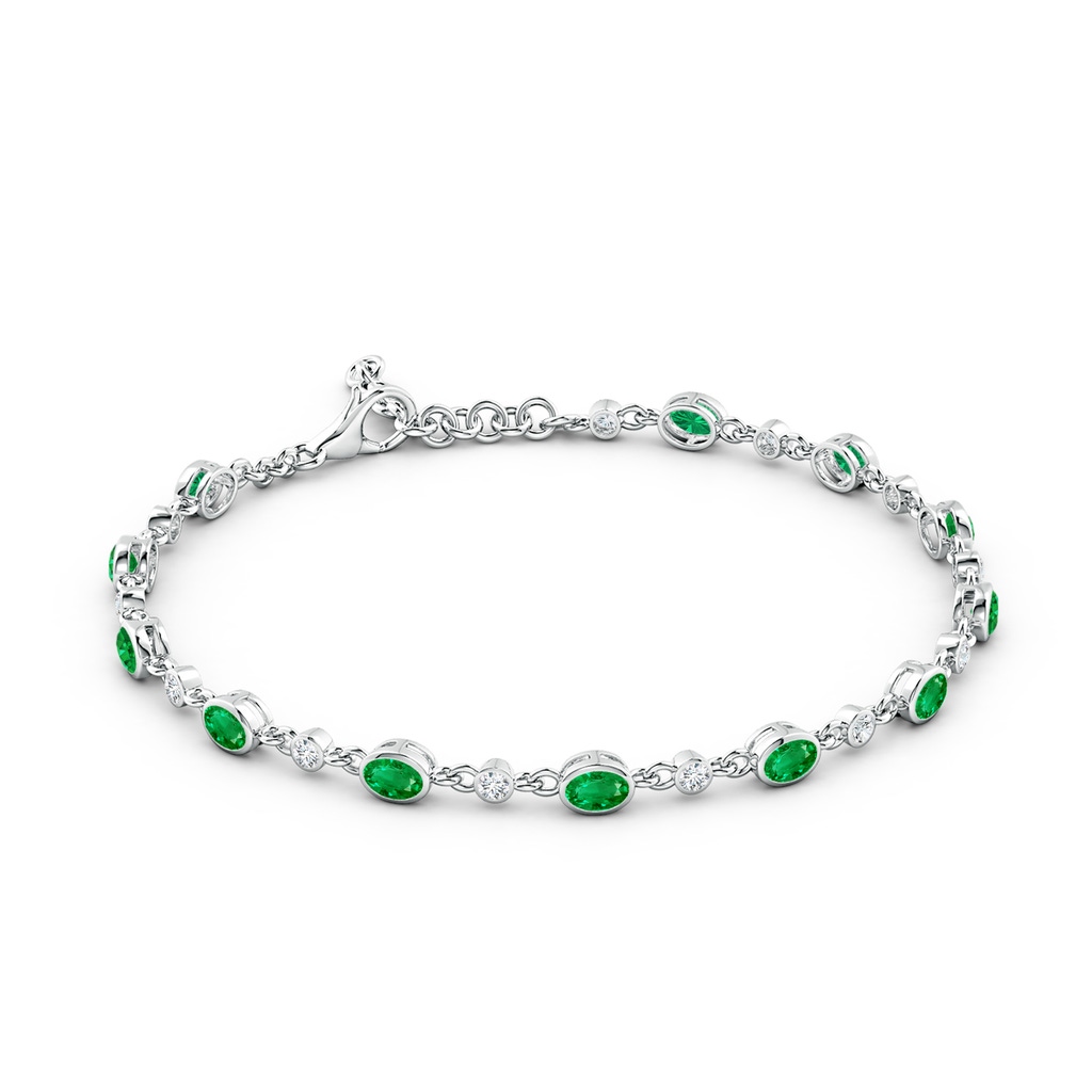 4x3mm AAA Alternating Oval Emerald and Round Diamond Tennis Bracelet in 18K White Gold - side 199