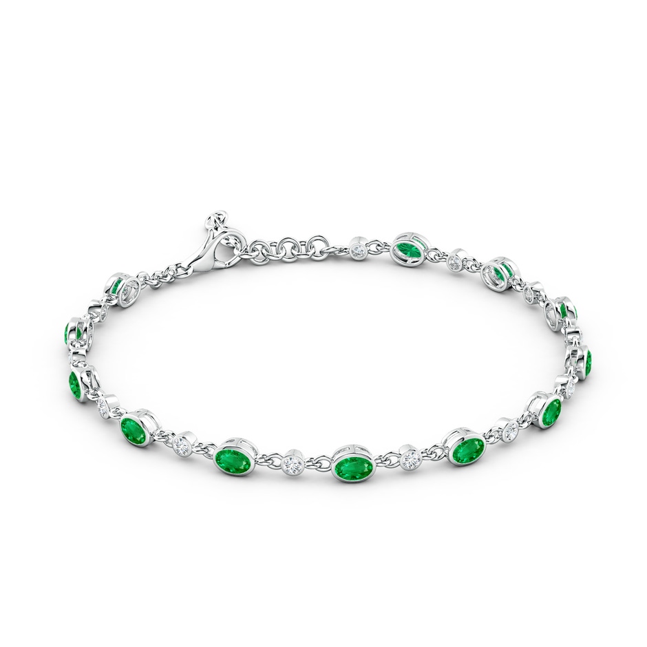 4x3mm AAA Alternating Oval Emerald and Round Diamond Tennis Bracelet in 18K White Gold side 199