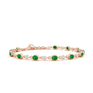 4x3mm AAAA Alternating Oval Emerald and Round Diamond Tennis Bracelet in 18K Rose Gold