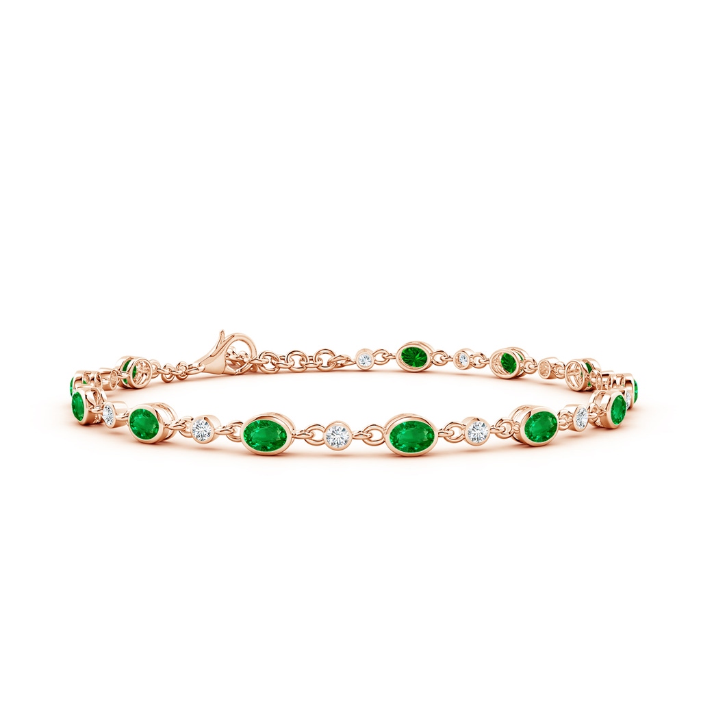 4x3mm AAAA Alternating Oval Emerald and Round Diamond Tennis Bracelet in Rose Gold