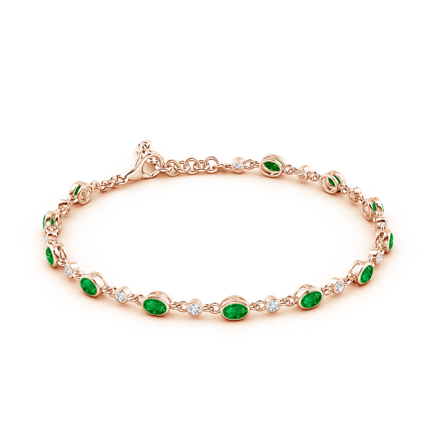 4x3mm AAAA Alternating Oval Emerald and Round Diamond Tennis Bracelet in Rose Gold