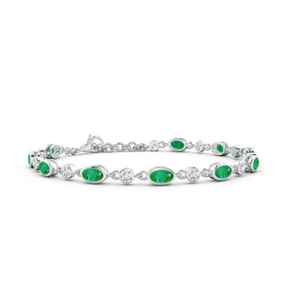 5x3mm AA Alternating Oval Emerald and Round Diamond Tennis Bracelet in White Gold