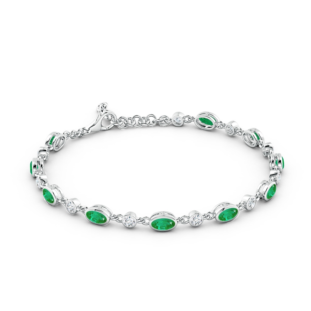 5x3mm AA Alternating Oval Emerald and Round Diamond Tennis Bracelet in White Gold - side 199