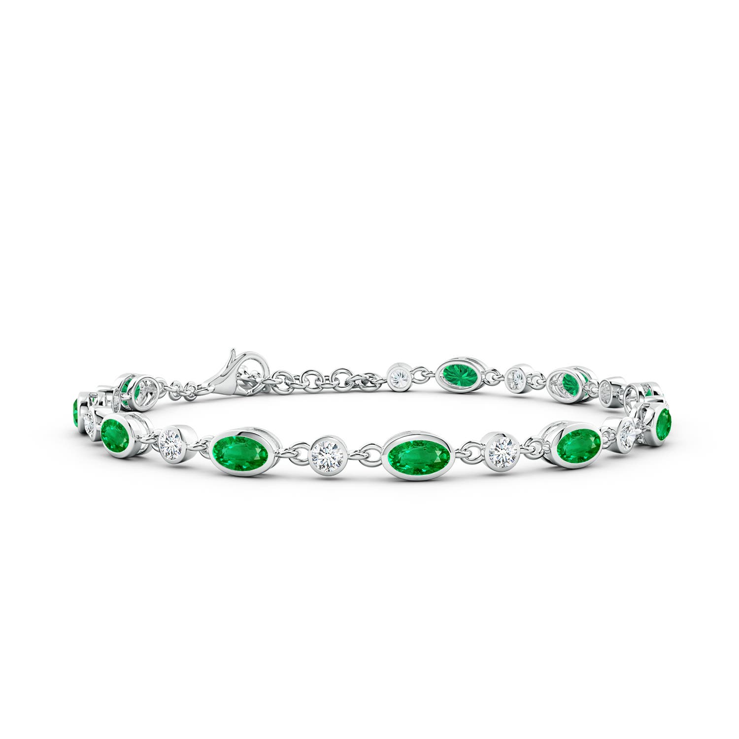 5x3mm AAA Alternating Oval Emerald and Round Diamond Tennis Bracelet in White Gold