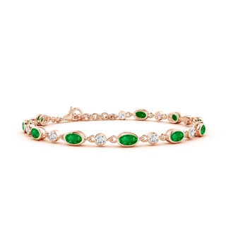 5x3mm AAAA Alternating Oval Emerald and Round Diamond Tennis Bracelet in 10K Rose Gold