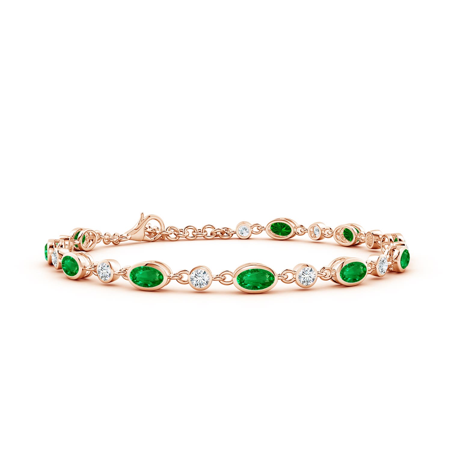 5x3mm AAAA Alternating Oval Emerald and Round Diamond Tennis Bracelet in Rose Gold