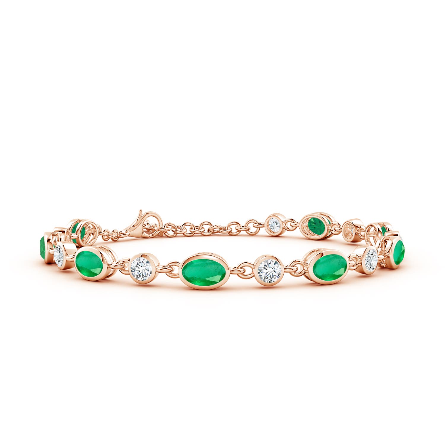 6x4mm A Alternating Oval Emerald and Round Diamond Tennis Bracelet in Rose Gold