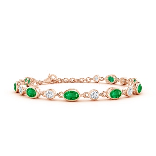 6x4mm AAA Alternating Oval Emerald and Round Diamond Tennis Bracelet in 10K Rose Gold