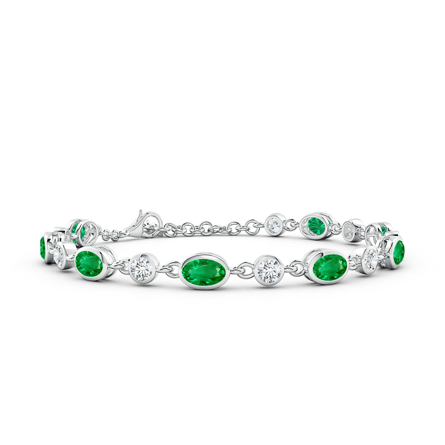 6x4mm AAA Alternating Oval Emerald and Round Diamond Tennis Bracelet in White Gold