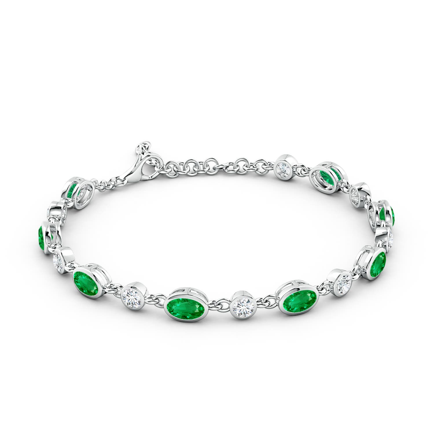 6x4mm AAA Alternating Oval Emerald and Round Diamond Tennis Bracelet in White Gold