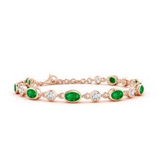 6x4mm AAAA Alternating Oval Emerald and Round Diamond Tennis Bracelet in 18K Rose Gold