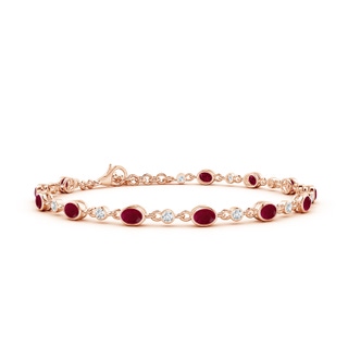 4x3mm A Alternating Oval Ruby and Round Diamond Tennis Bracelet in 10K Rose Gold