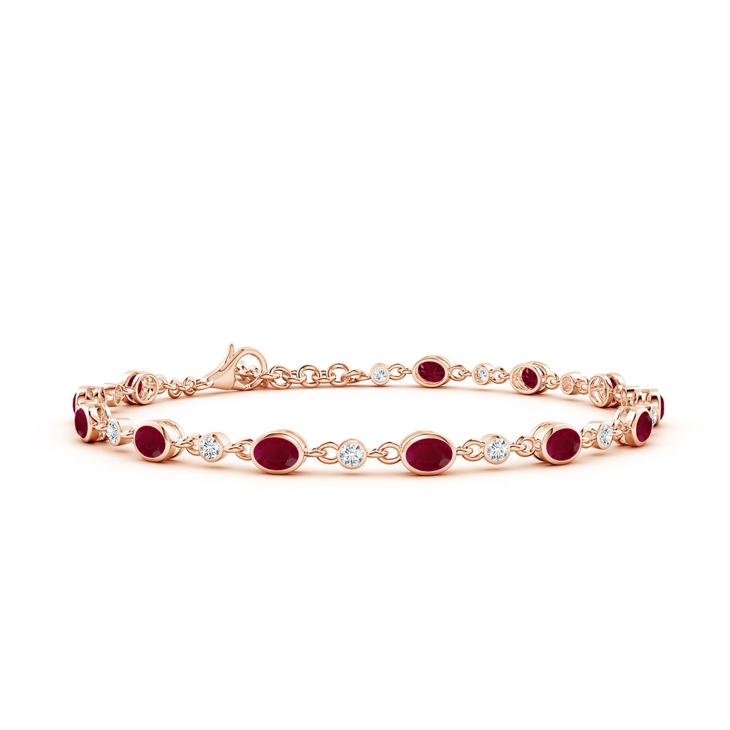 4x3mm A Alternating Oval Ruby and Round Diamond Tennis Bracelet in Rose Gold