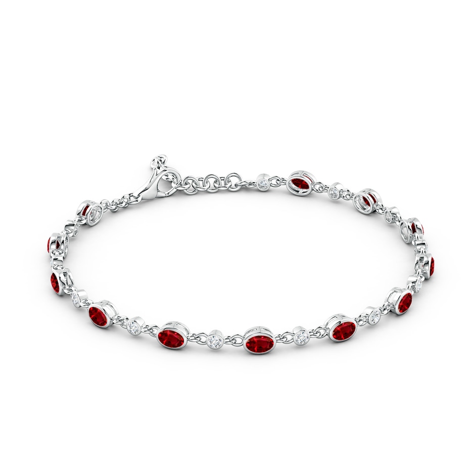 4x3mm AAAA Alternating Oval Ruby and Round Diamond Tennis Bracelet in 18K White Gold side 199