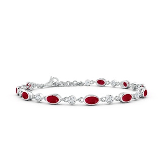 5x3mm AA Alternating Oval Ruby and Round Diamond Tennis Bracelet in White Gold