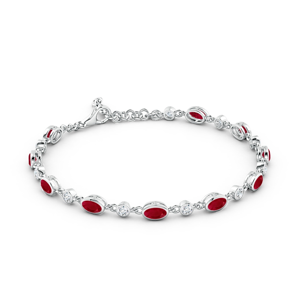 5x3mm AA Alternating Oval Ruby and Round Diamond Tennis Bracelet in White Gold - side 199