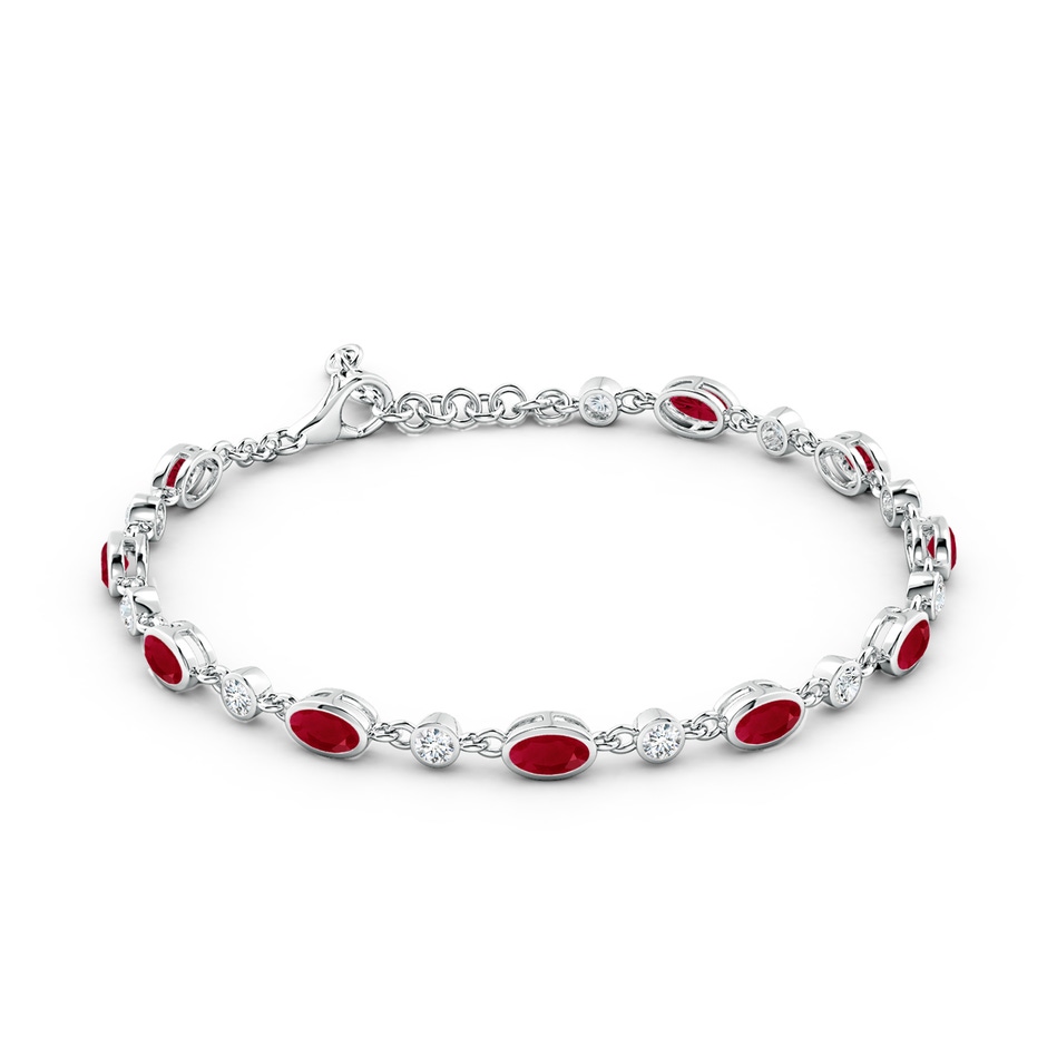 5x3mm AA Alternating Oval Ruby and Round Diamond Tennis Bracelet in White Gold side 199