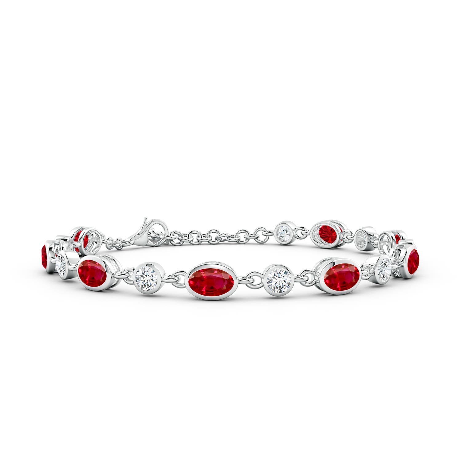 6x4mm AAA Alternating Oval Ruby and Round Diamond Tennis Bracelet in 18K White Gold