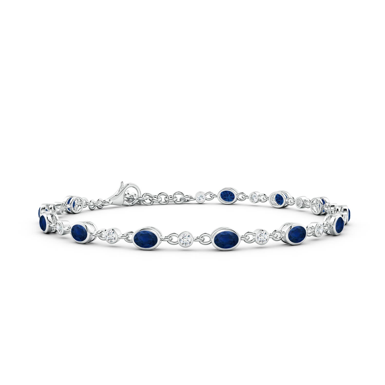 4x3mm AA Alternating Oval Blue Sapphire and Round Diamond Tennis Bracelet in 18CT White Gold