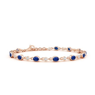 4x3mm AAA Alternating Oval Blue Sapphire and Round Diamond Tennis Bracelet in 10K Rose Gold