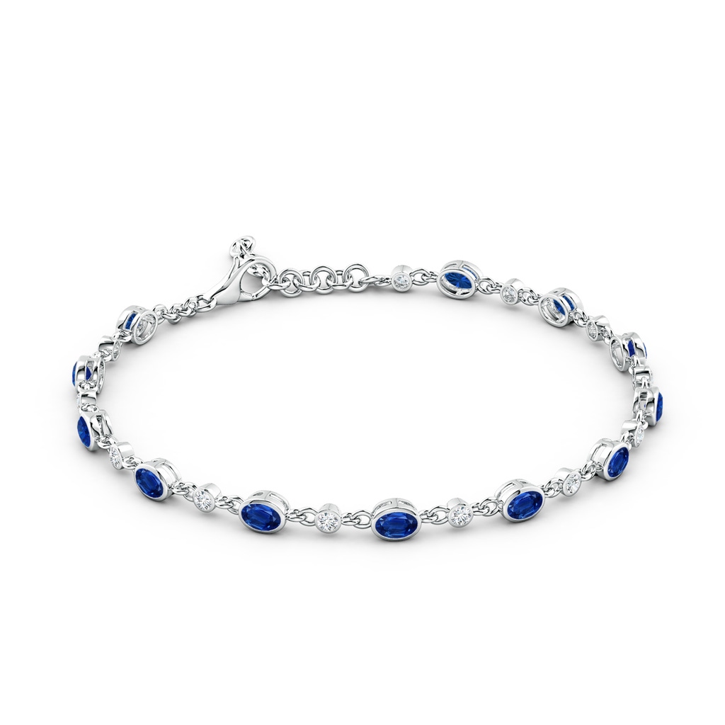 4x3mm AAA Alternating Oval Blue Sapphire and Round Diamond Tennis Bracelet in White Gold - side 199