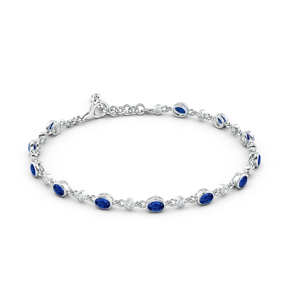 4x3mm AAA Alternating Oval Blue Sapphire and Round Diamond Tennis Bracelet in White Gold side 199