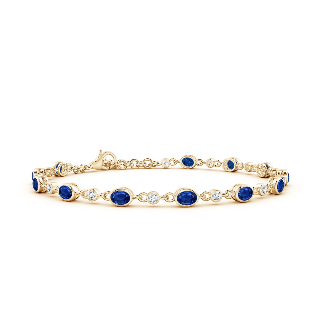 4x3mm AAA Alternating Oval Blue Sapphire and Round Diamond Tennis Bracelet in Yellow Gold