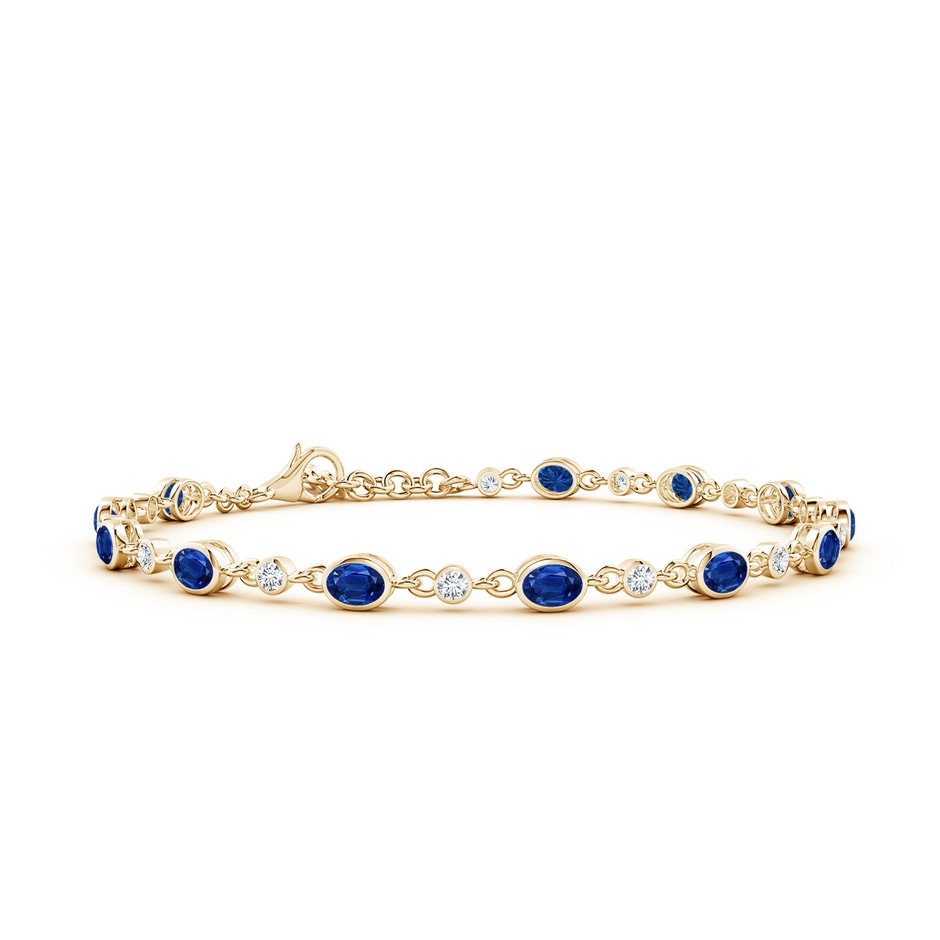 4x3mm AAA Alternating Oval Blue Sapphire and Round Diamond Tennis Bracelet in Yellow Gold 