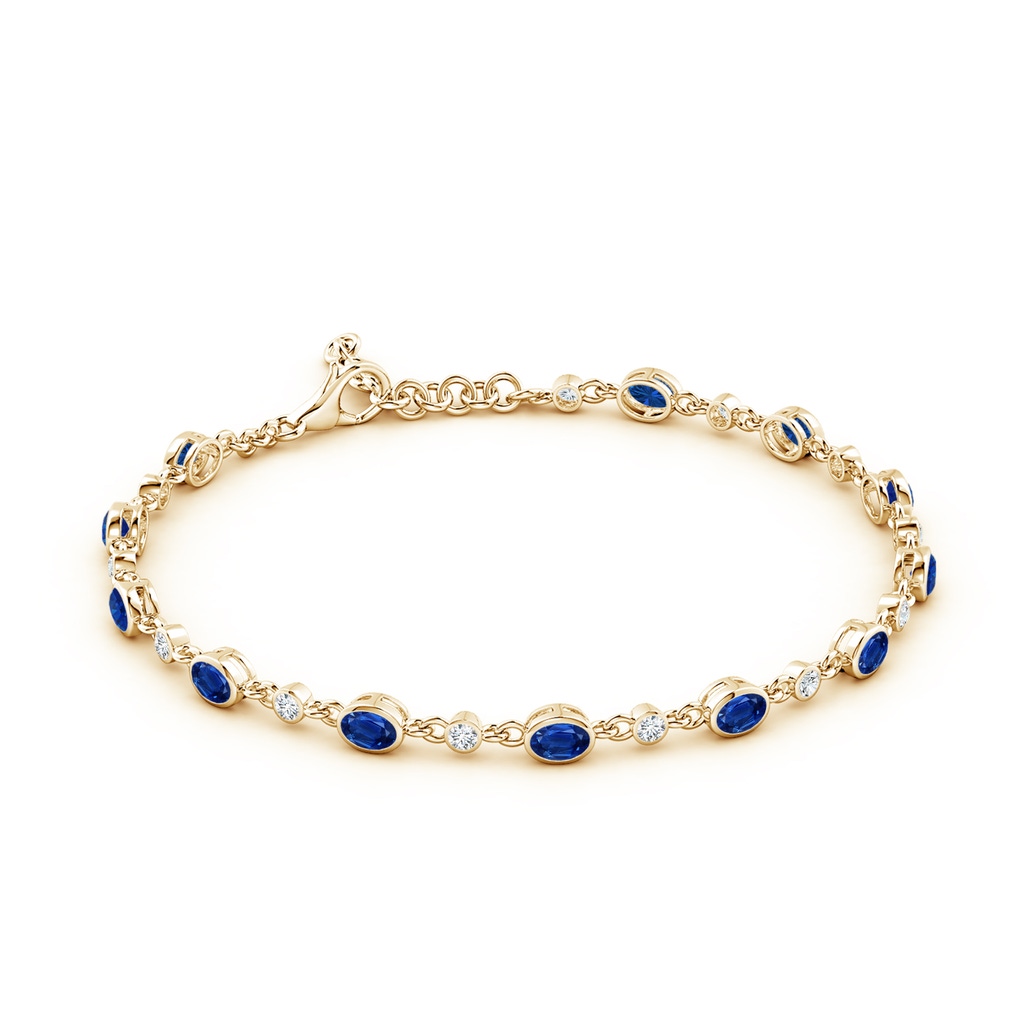 4x3mm AAA Alternating Oval Blue Sapphire and Round Diamond Tennis Bracelet in Yellow Gold - side 199