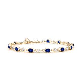 4x3mm Lab-Grown Alternating Oval Blue Sapphire and Round Diamond Tennis Bracelet in Yellow Gold