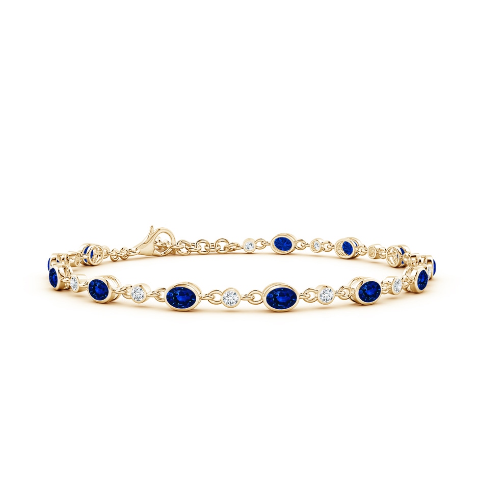 4x3mm Lab-Grown Alternating Oval Blue Sapphire and Round Diamond Tennis Bracelet in Yellow Gold 