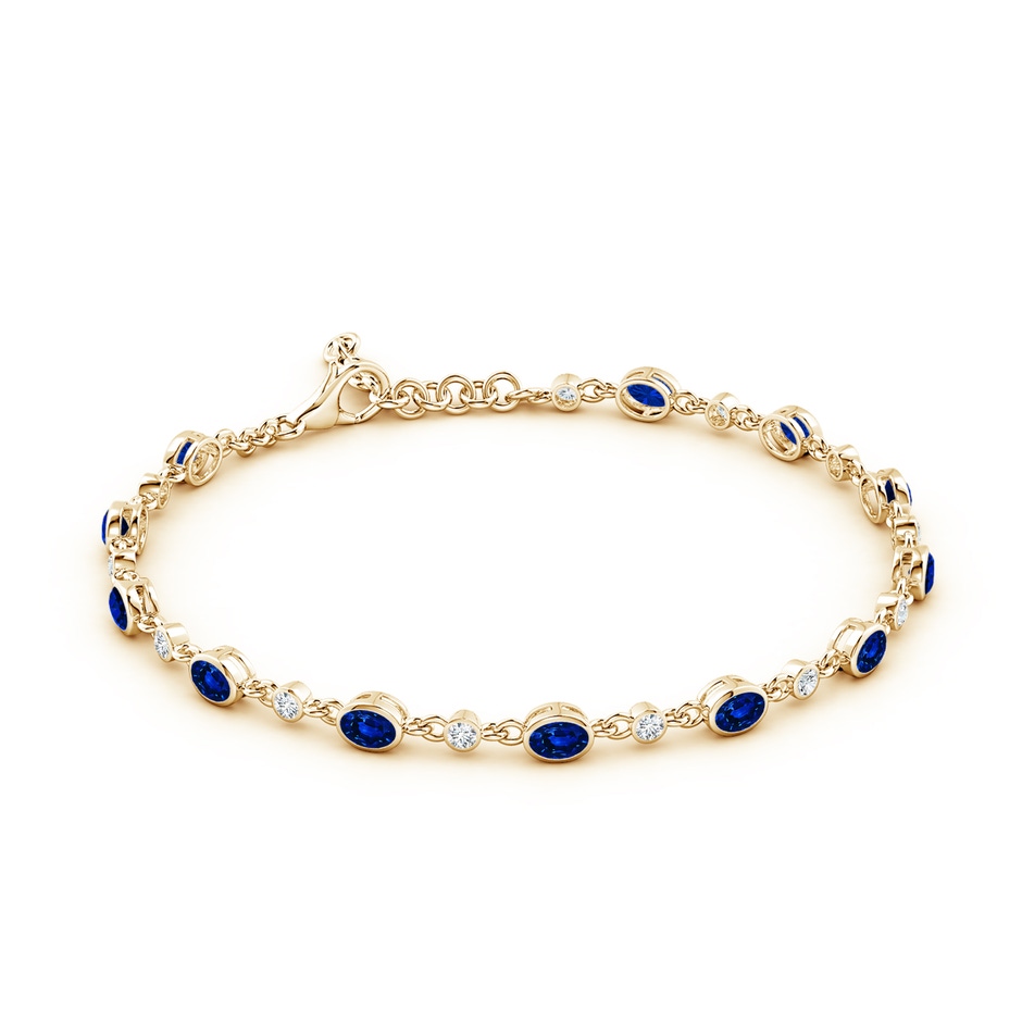 4x3mm Lab-Grown Alternating Oval Blue Sapphire and Round Diamond Tennis Bracelet in Yellow Gold side 199