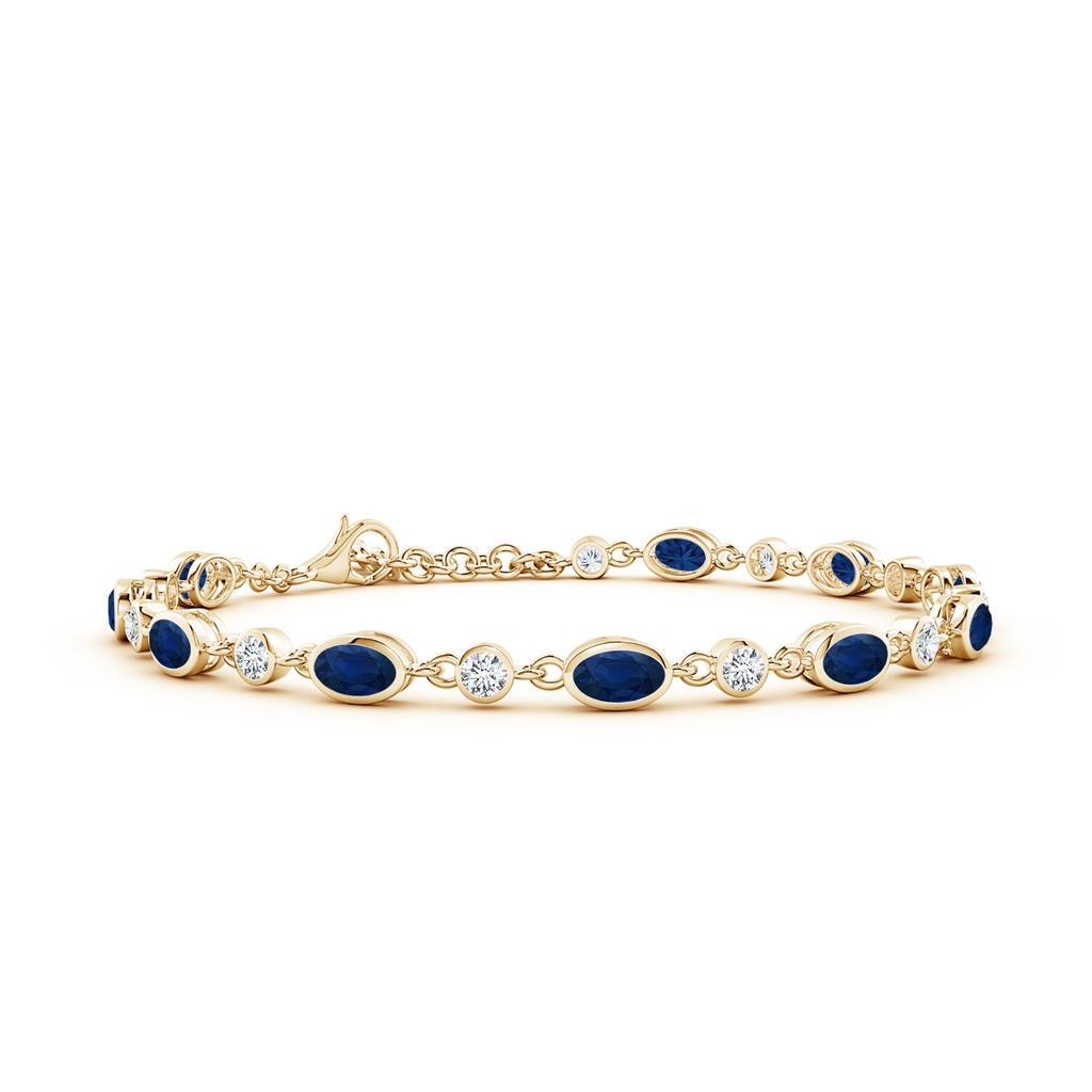 5x3mm AA Alternating Oval Blue Sapphire and Round Diamond Tennis Bracelet in Yellow Gold