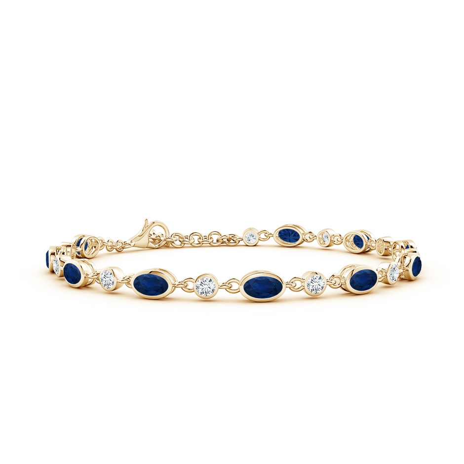 5x3mm AA Alternating Oval Blue Sapphire and Round Diamond Tennis Bracelet in Yellow Gold 