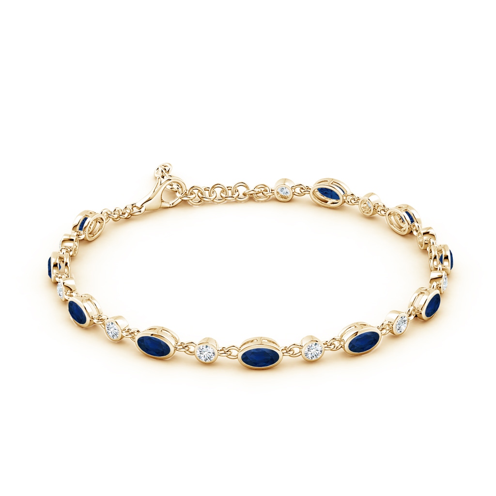 5x3mm AA Alternating Oval Blue Sapphire and Round Diamond Tennis Bracelet in Yellow Gold - side 199